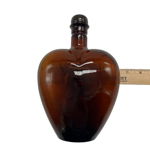 Paul Mason Amber Heart Shaped Empty Bottle with Stopper Vintage 8.5 inches - Picture 6 of 6